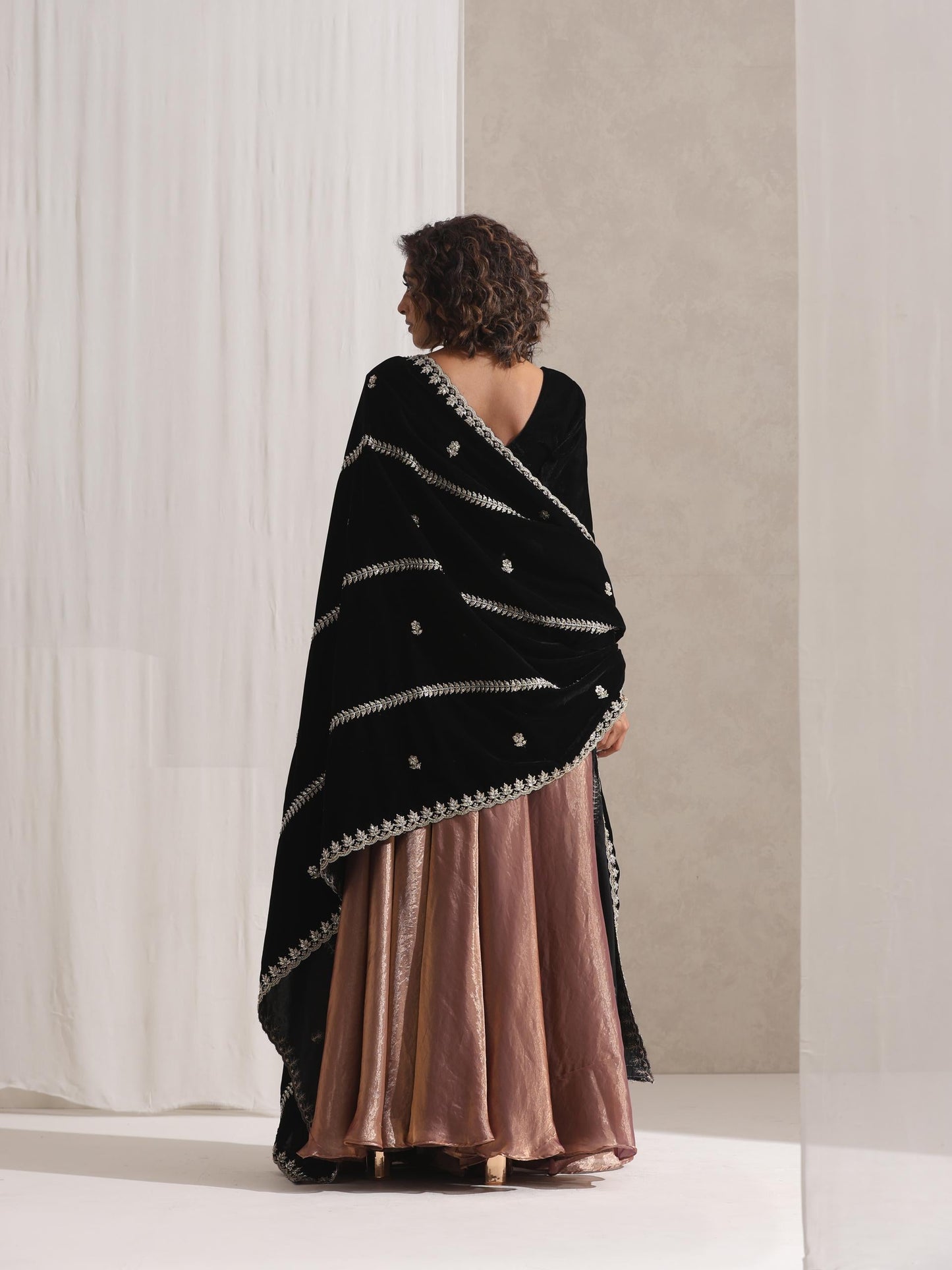 Dhiyona ST Hand Beaded Stripes Black Shawl