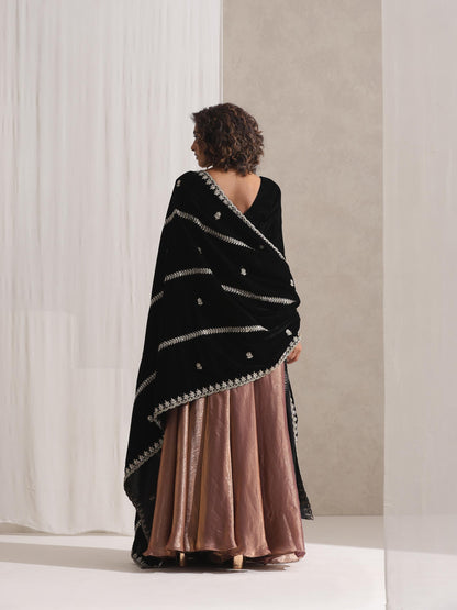 Dhiyona ST Hand Beaded Stripes Black Shawl