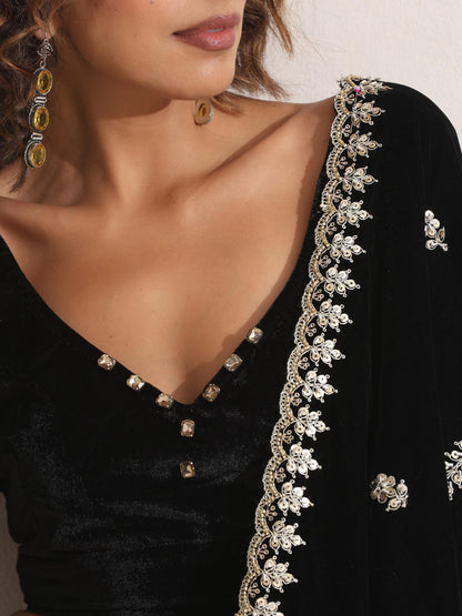 Dhiyona ST Women's Arabian Glamour Gold Metallic Sharara with Velvet Blouse and Beaded Black Shawl 3 Piece Set | Sharara, V Neck, Full Sleeve, Shawl, Festive Wear, (Metallic Velvet)