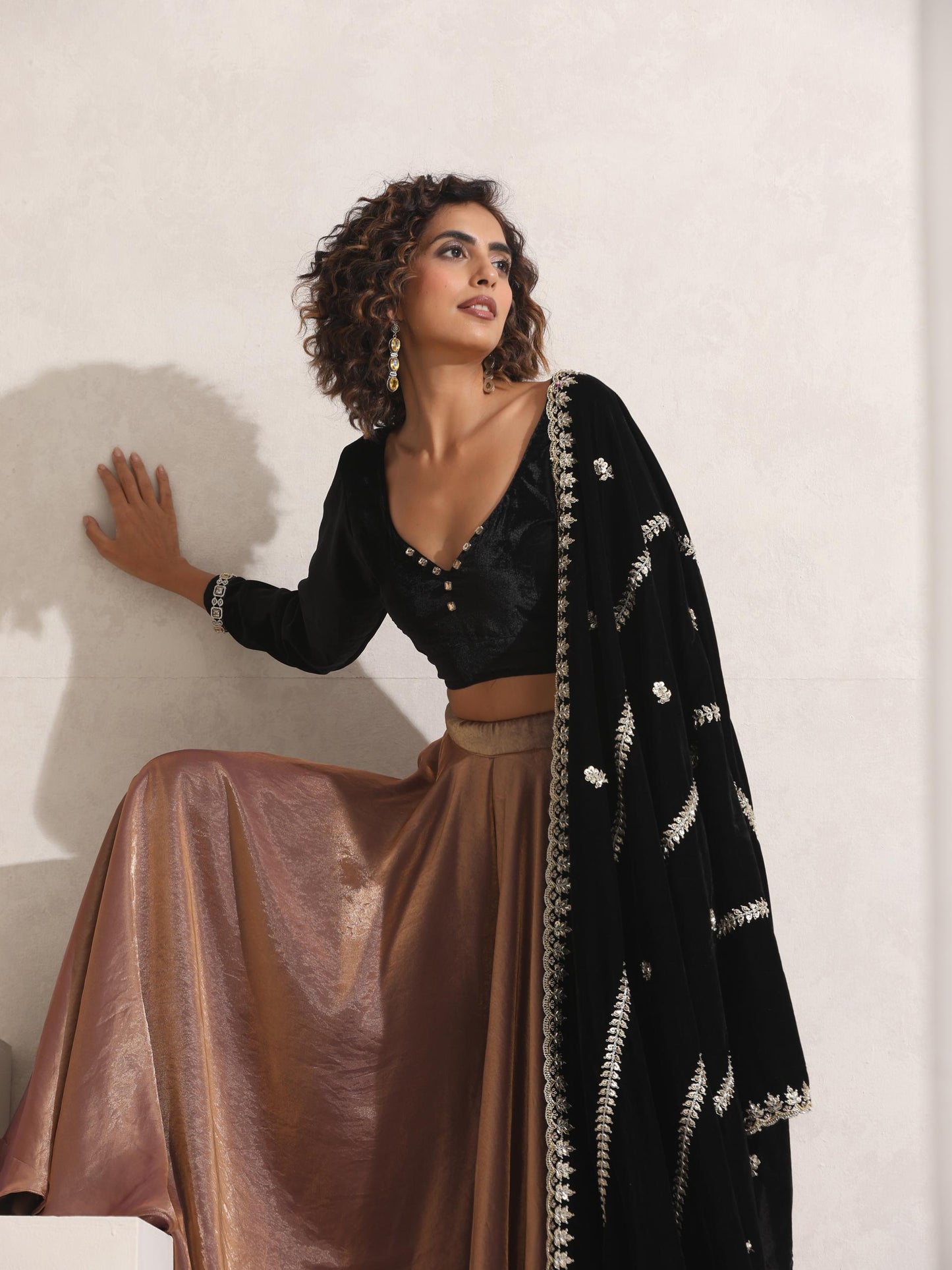 Dhiyona ST Hand Beaded Stripes Black Shawl