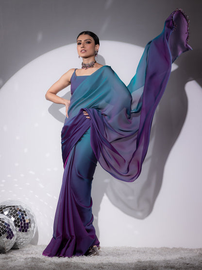 Dhiyona ST Rarity Ombre Butter Chiffon Saree with Lace & Blouse fabric