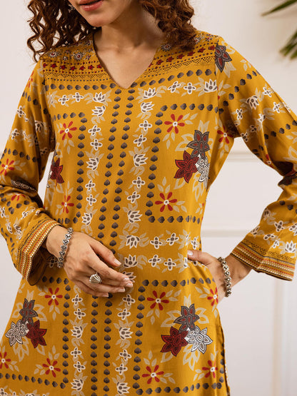 Floral Printed Straight V-Neck Kurta & Palazzo