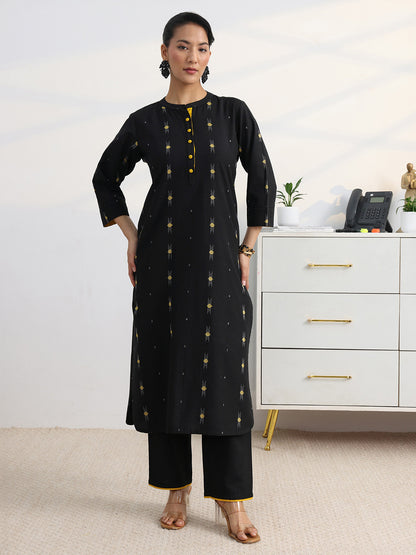Libas Black Woven Design Straight Kurta Set