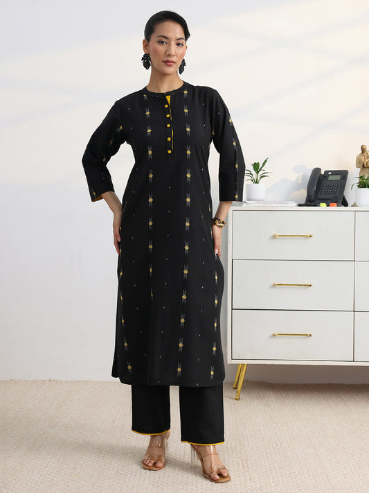 Libas Black Woven Design Straight Kurta Set