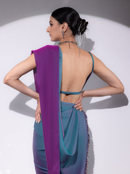 Dhiyona ST Rarity Ombre Butter Chiffon Saree with Lace & Blouse fabric