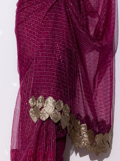 Dhiyona ST Falling leaves Sparkle Wine Saree