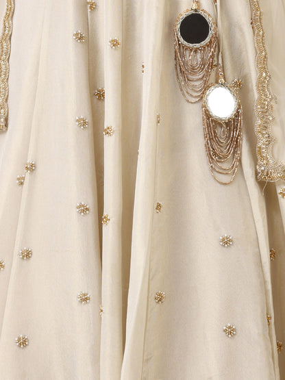 Dhiyona ST Enchanting Pure Silk Tissue Beaded Lehenga with Net Dupatta and Blouse Fabric