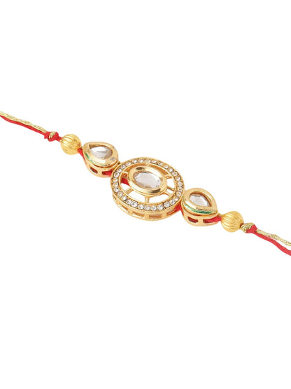 Dhiyona Set Of 2 Gold Toned Kundan Bhaiya Bhabhi Rakhi With Roli Chawal Chandan Mishri