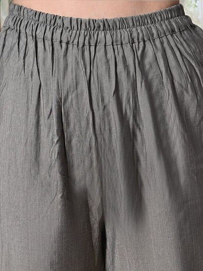 V-Neck A-Line Kurta With Dhoti Pants & Dupatta