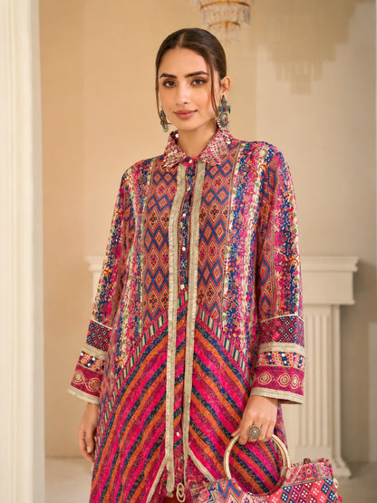 Saar Apricot Full Work Designer Co-Ord Set Along With Bag