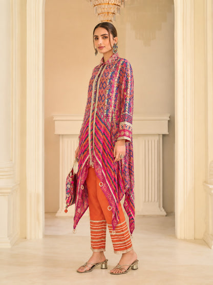 Saar Apricot Full Work Designer Co-Ord Set Along With Bag