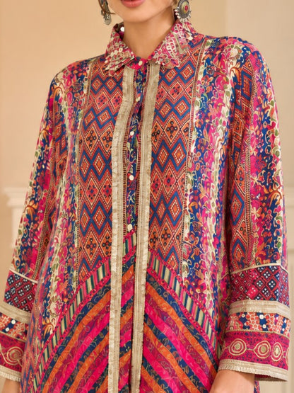 Saar Apricot Full Work Designer Co-Ord Set Along With Bag