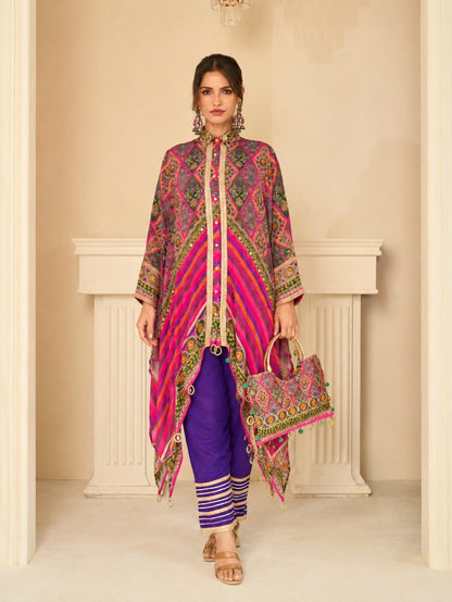 Saar Rose Full Work Designer Co-Ord Set Along With Bag