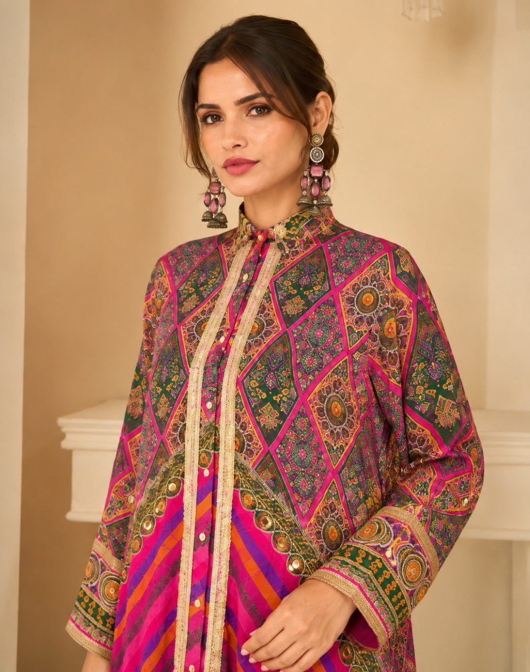 Saar Rose Full Work Designer Co-Ord Set Along With Bag