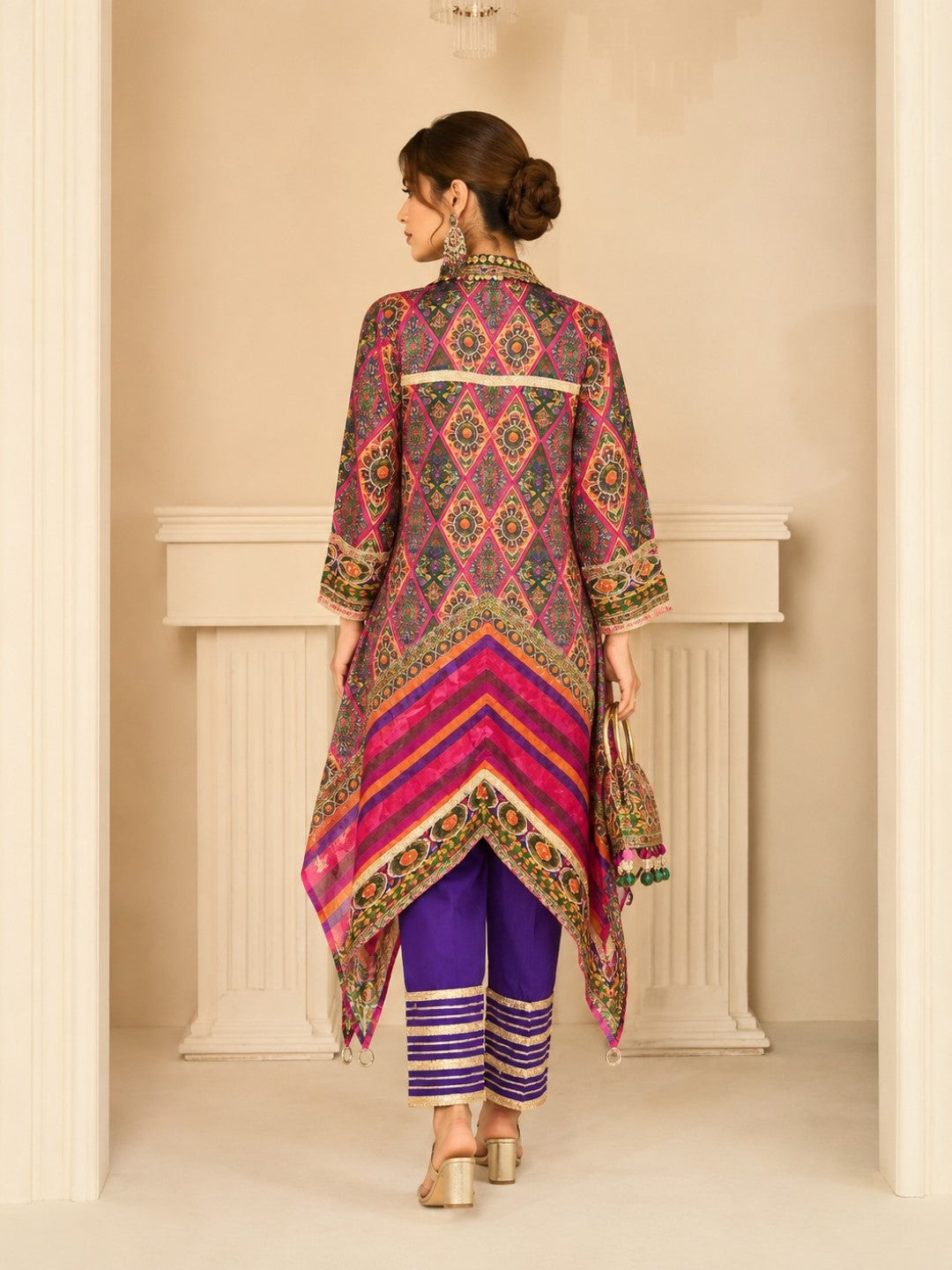 Saar Rose Full Work Designer Co-Ord Set Along With Bag