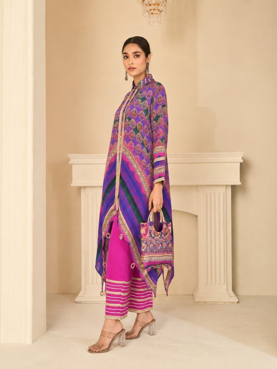Saar Thistle Full Work Designer Co-Ord Set Along With Bag