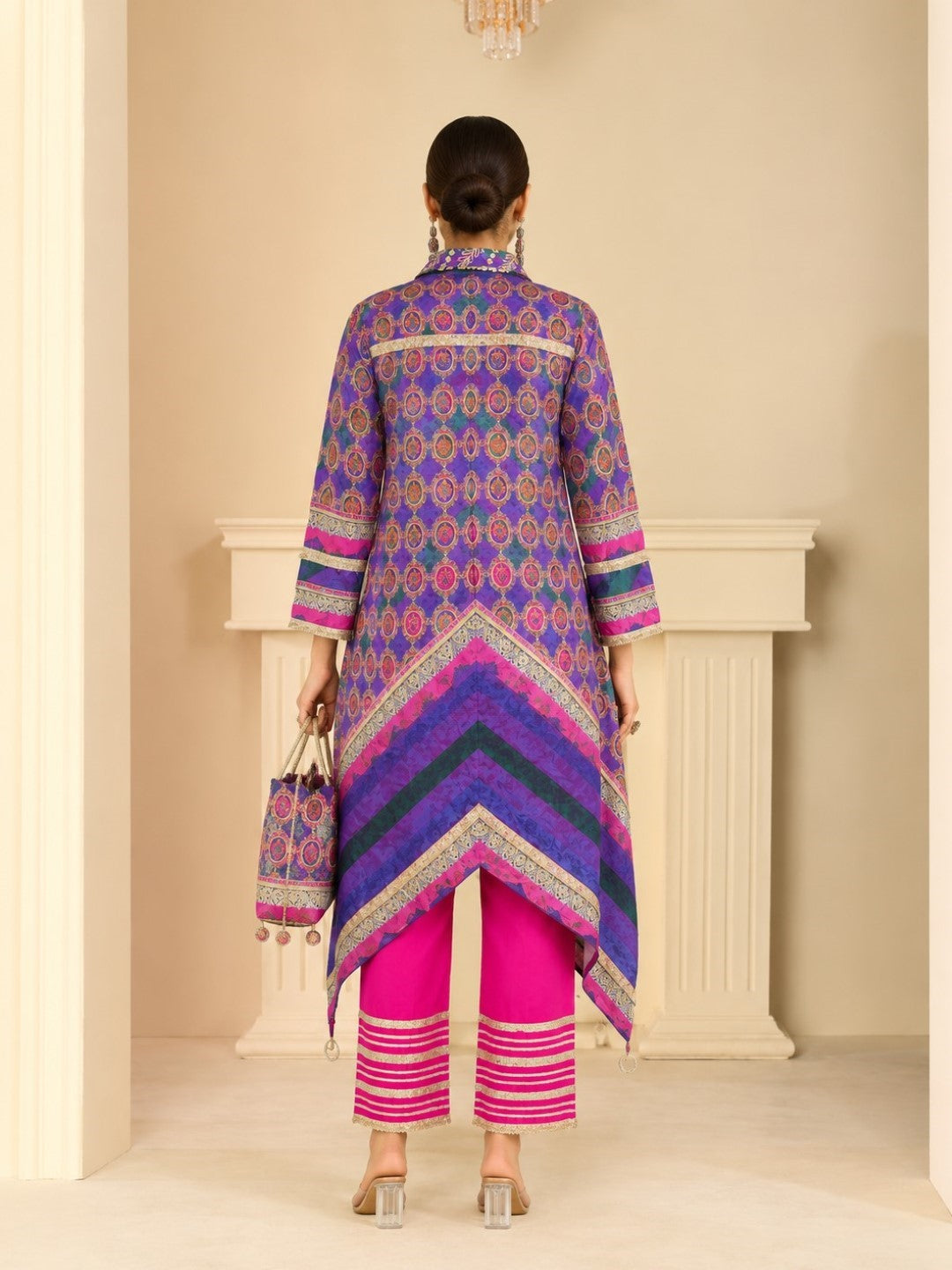 Saar Thistle Full Work Designer Co-Ord Set Along With Bag