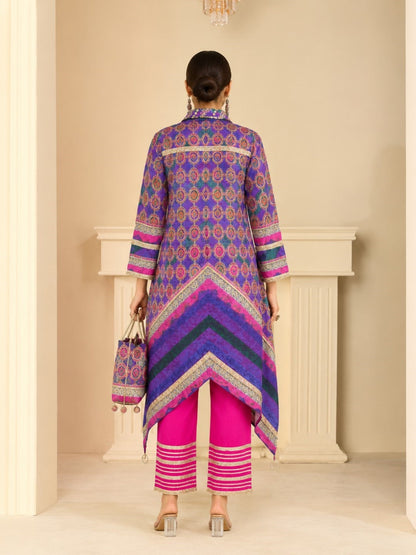 Saar Thistle Full Work Designer Co-Ord Set Along With Bag