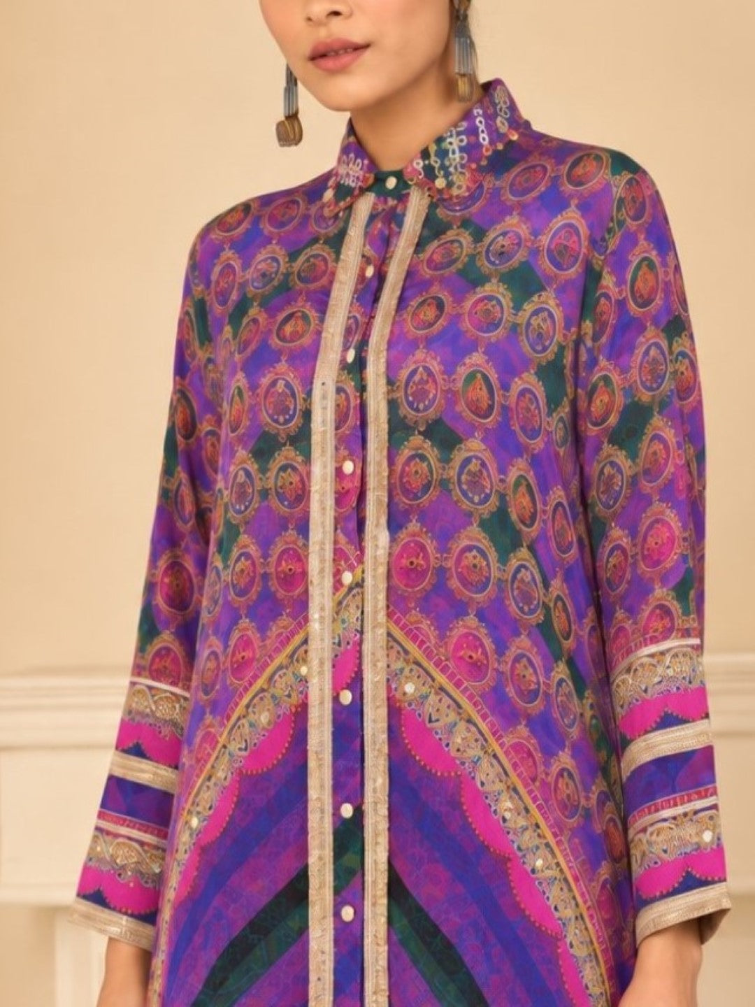 Saar Thistle Full Work Designer Co-Ord Set Along With Bag