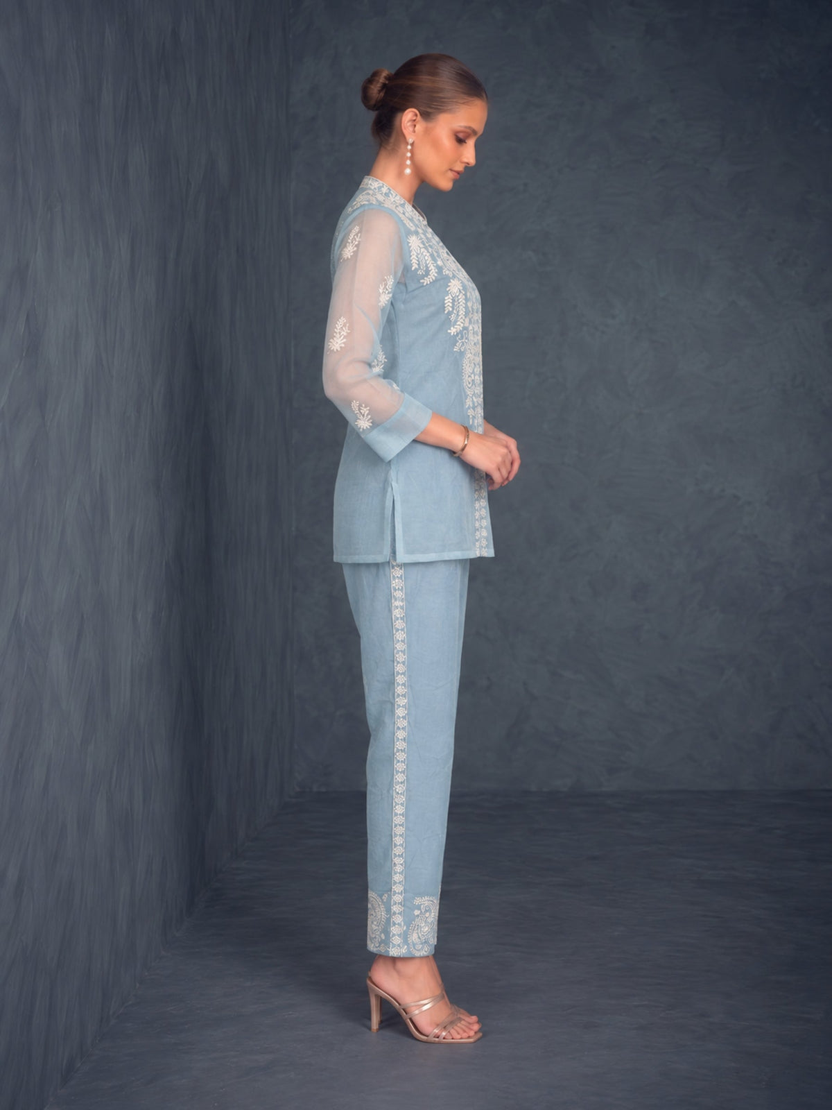 Saba SoftBlue Embroidered 3 pc Co-ord Set