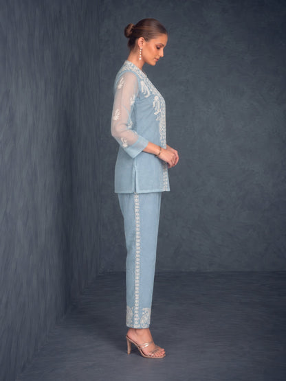 Saba SoftBlue Embroidered 3 pc Co-ord Set