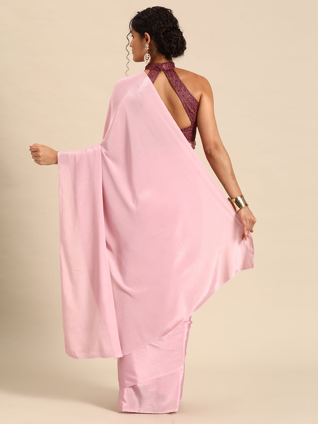 Dhiyona GR Women's Sabhya Flesh Pink Satin Saree