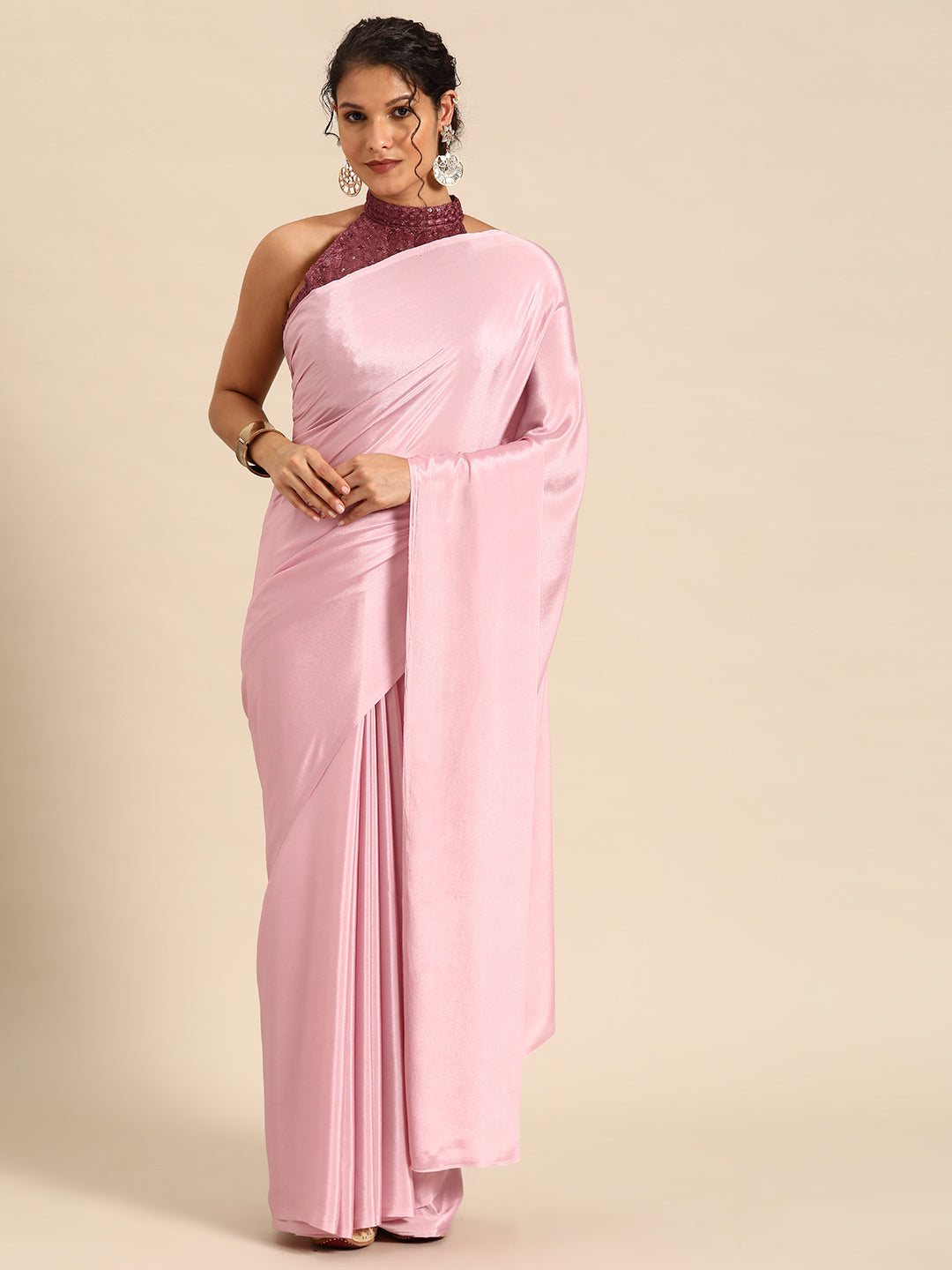 Dhiyona GR Women's Sabhya Flesh Pink Satin Saree