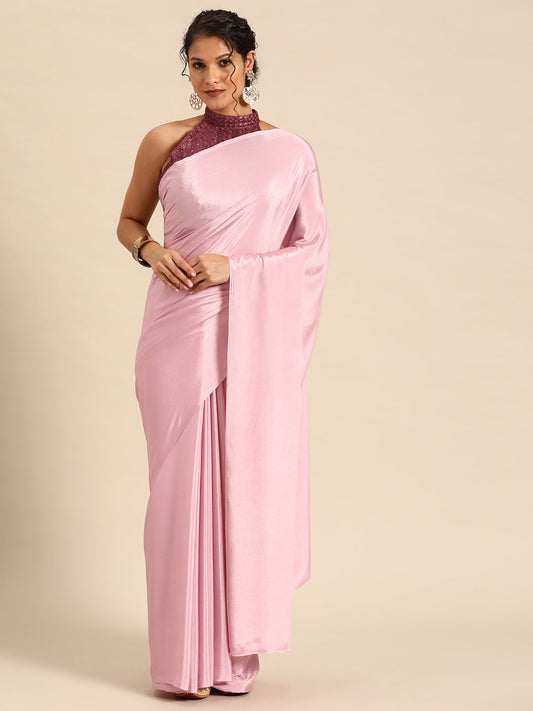 Dhiyona GR Women's Sabhya Flesh Pink Satin Saree