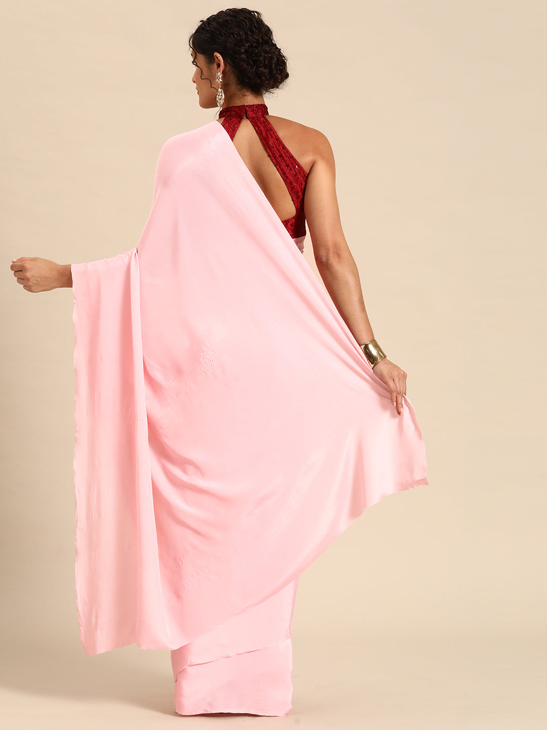 Dhiyona GR Women's Sabhya Bubblegum Pink Satin Saree
