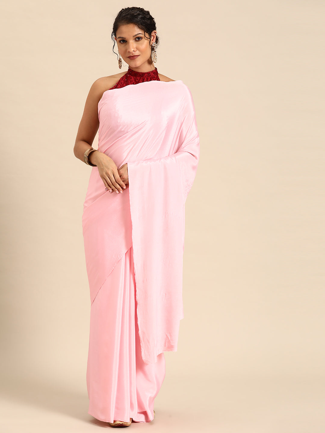 Dhiyona GR Women's Sabhya Bubblegum Pink Satin Saree