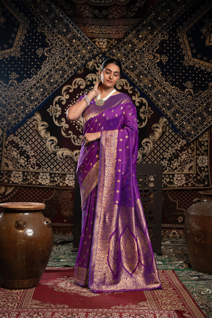 Dhiyona GR Women's Saachi Silk Violet Banarasi Silk Woven Saree