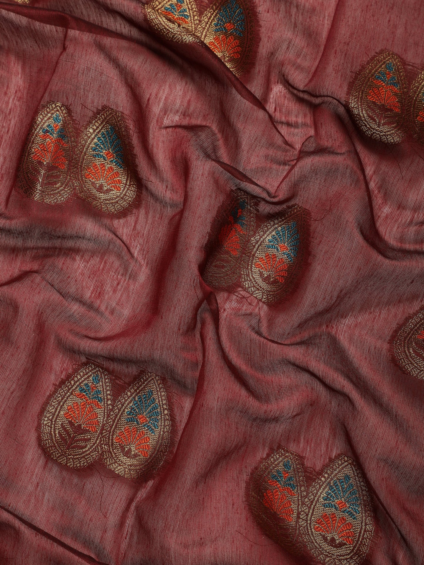 Dhiyona GR Women's Sagarika Vintage Maroon Cotton Blend Saree
