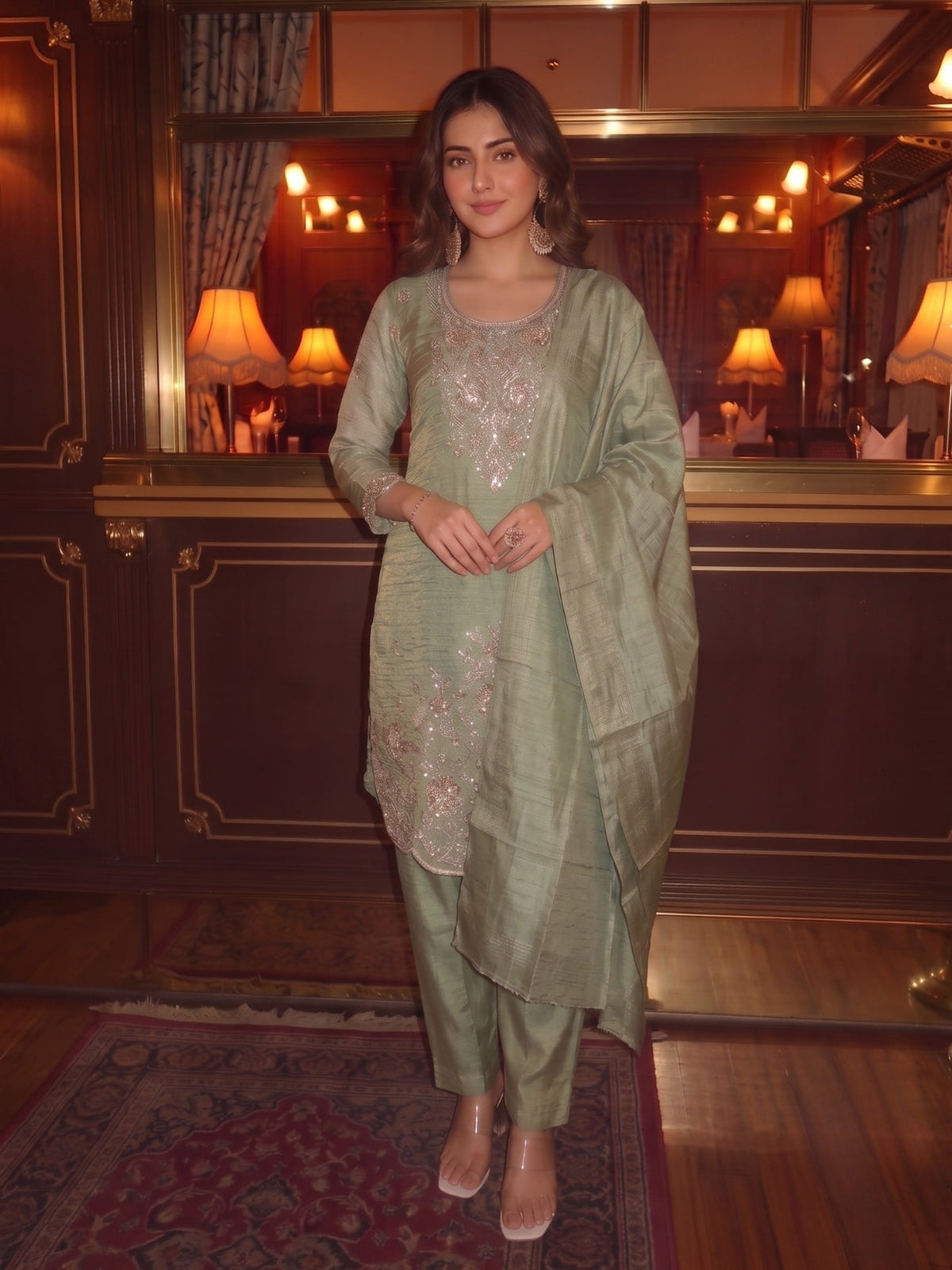 Salvi Moss Handwork Farshi Suit Set
