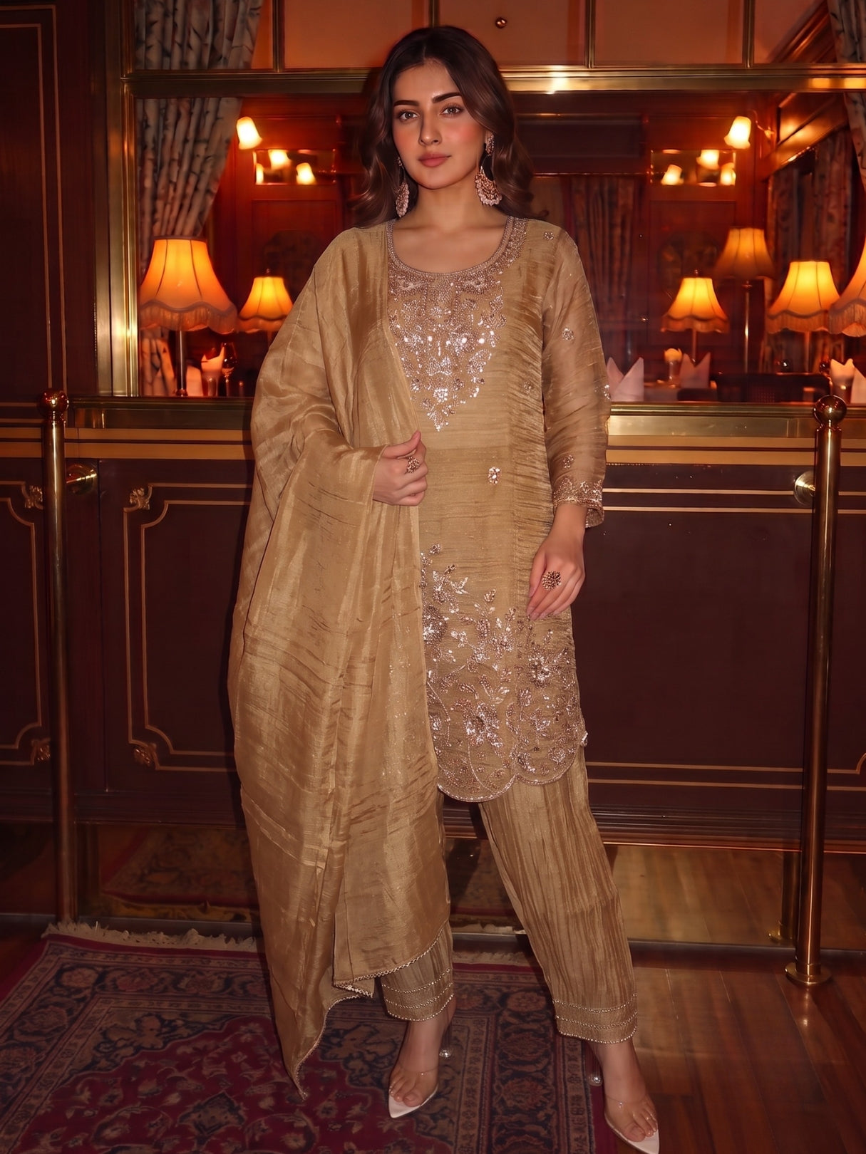 Salvi Russet Full Handwork Farshi Suit Set