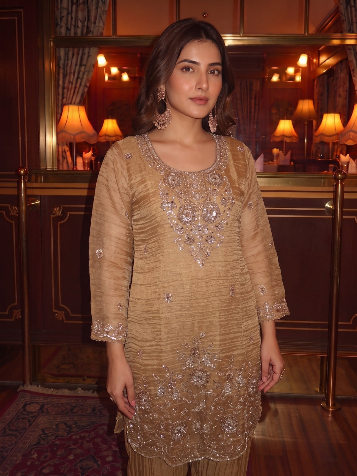 Salvi Russet Full Handwork Farshi Suit Set