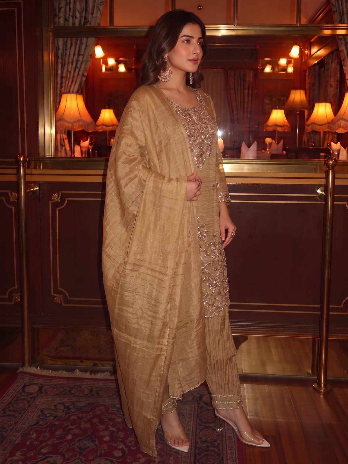 Salvi Russet Full Handwork Farshi Suit Set