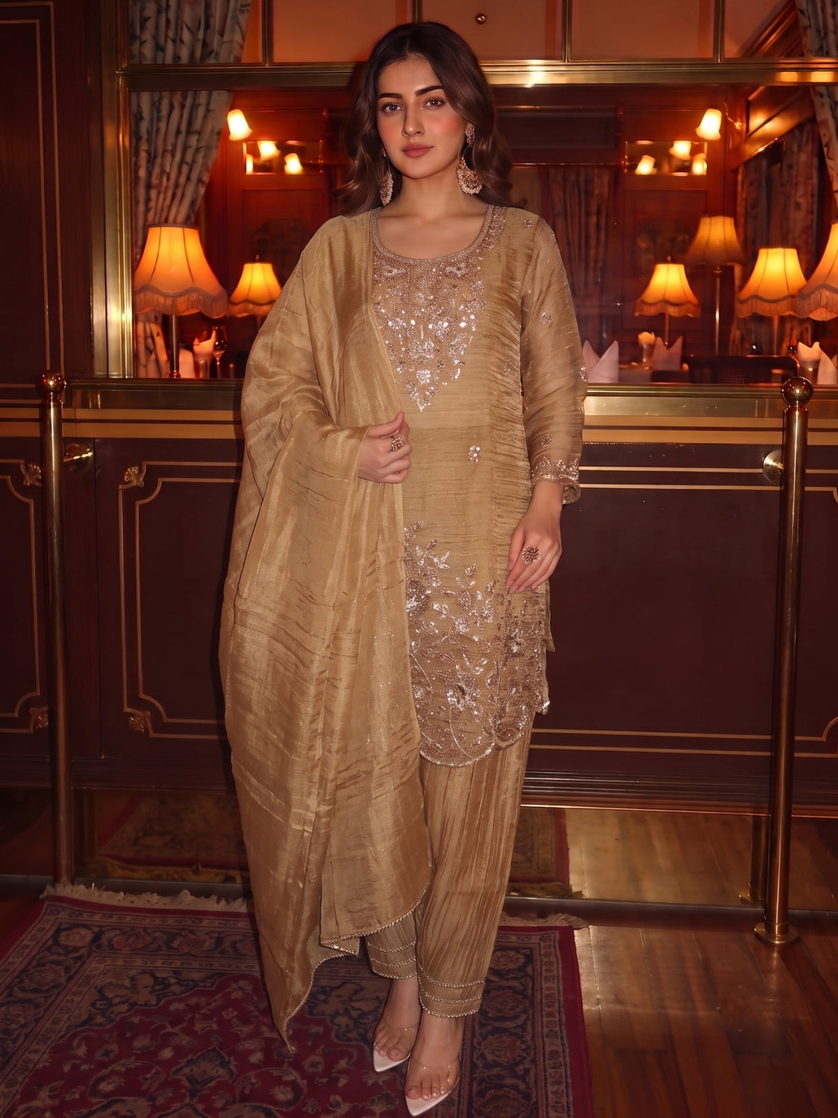 Salvi Russet Full Handwork Farshi Suit Set