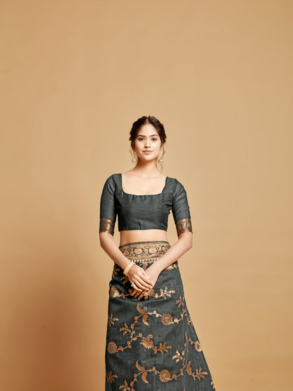 Dhiyona GR Women's Sargam Stone Grey Zari Woven Design Linen Saree