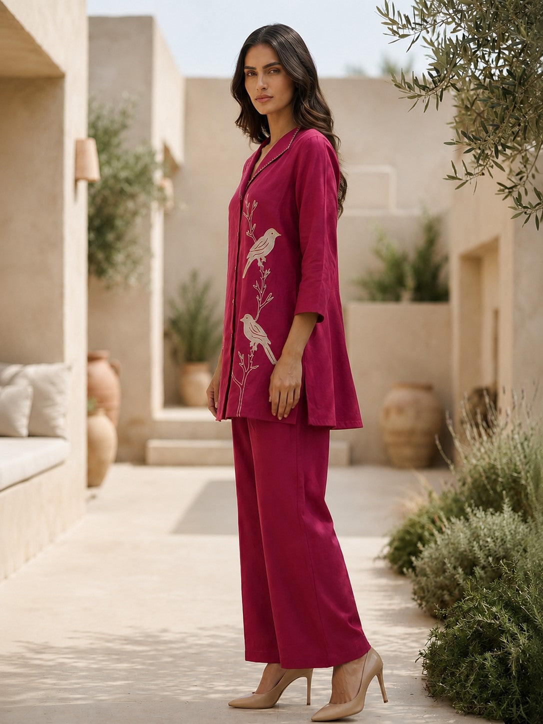 Sargi Cherry Embroidery Cotton Co-Ord Set