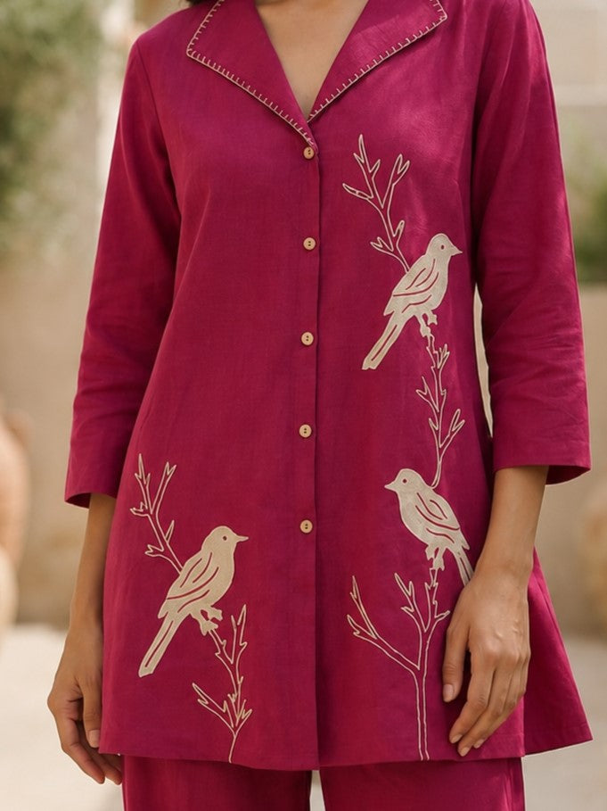 Sargi Cherry Embroidery Cotton Co-Ord Set