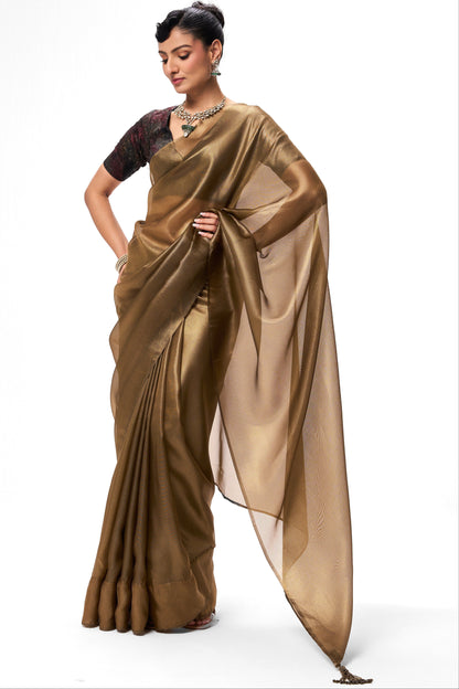 Dhiyona ST Bronze Foil Organza Saree with Embroidered Blouse Fabric