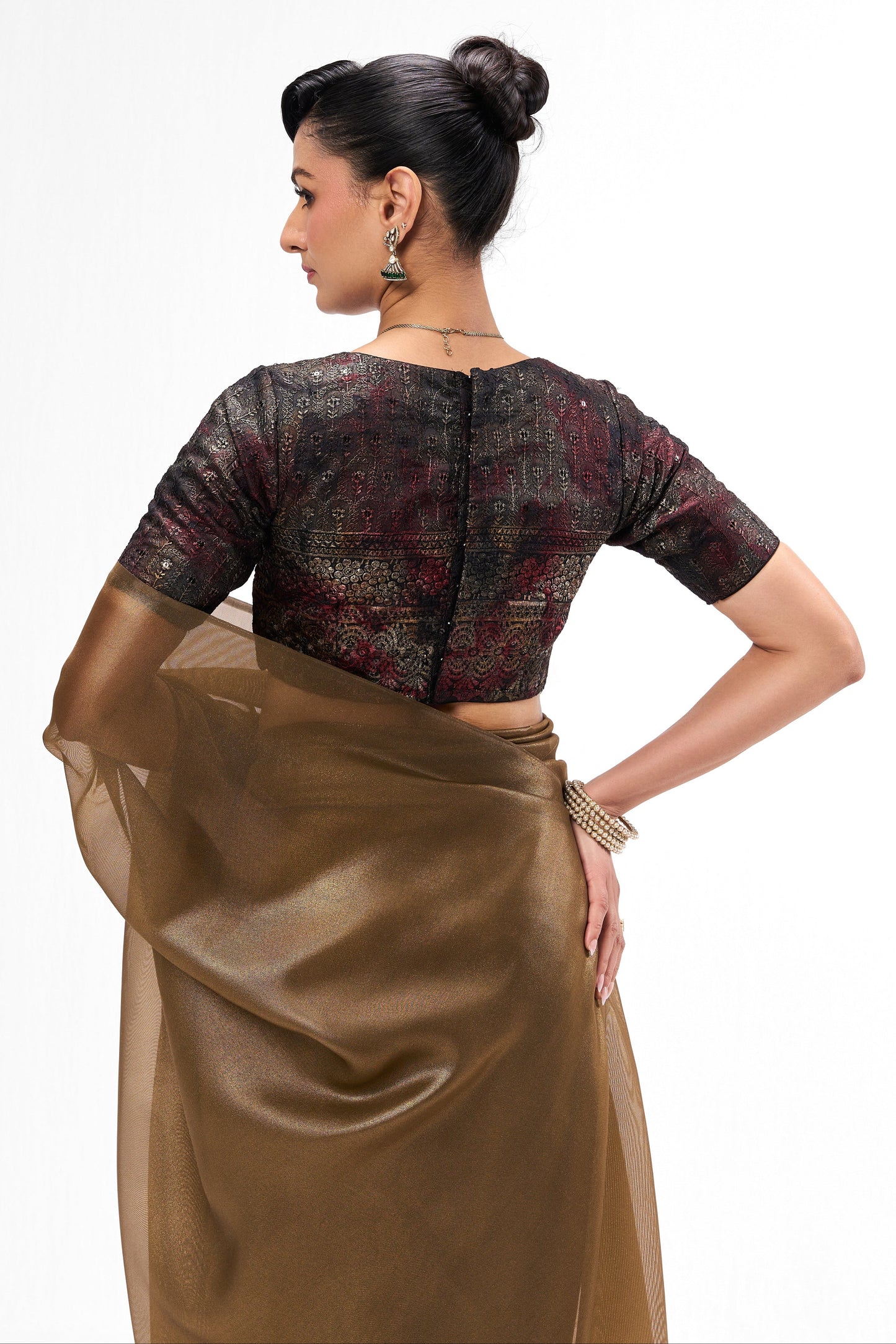 Dhiyona ST Bronze Foil Organza Saree with Embroidered Blouse Fabric
