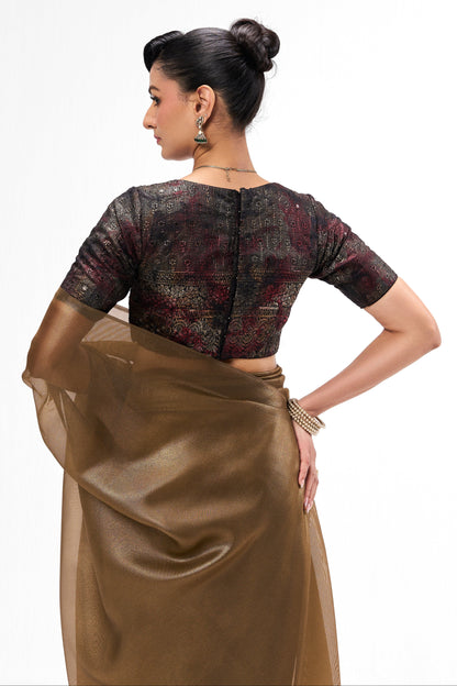 Dhiyona ST Bronze Foil Organza Saree with Embroidered Blouse Fabric