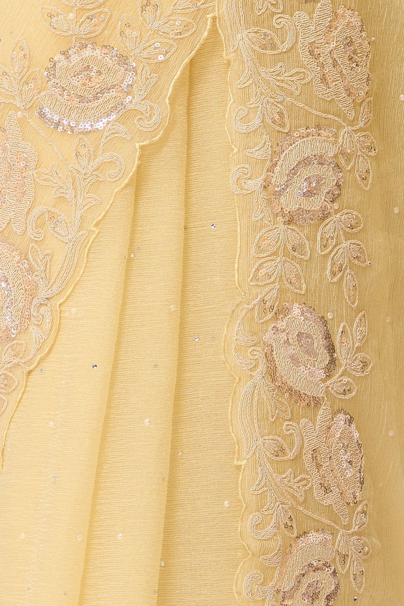 Dhiyona ST Butter Yellow Embroidered and Beaded Organza Saree with Blouse Fabric