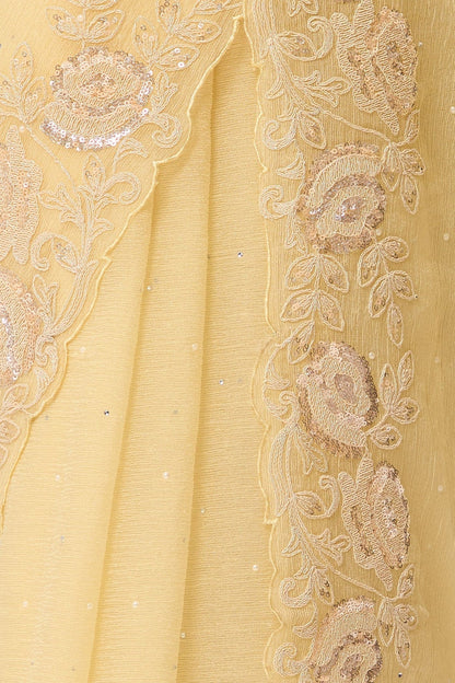 Dhiyona ST Butter Yellow Embroidered and Beaded Organza Saree with Blouse Fabric