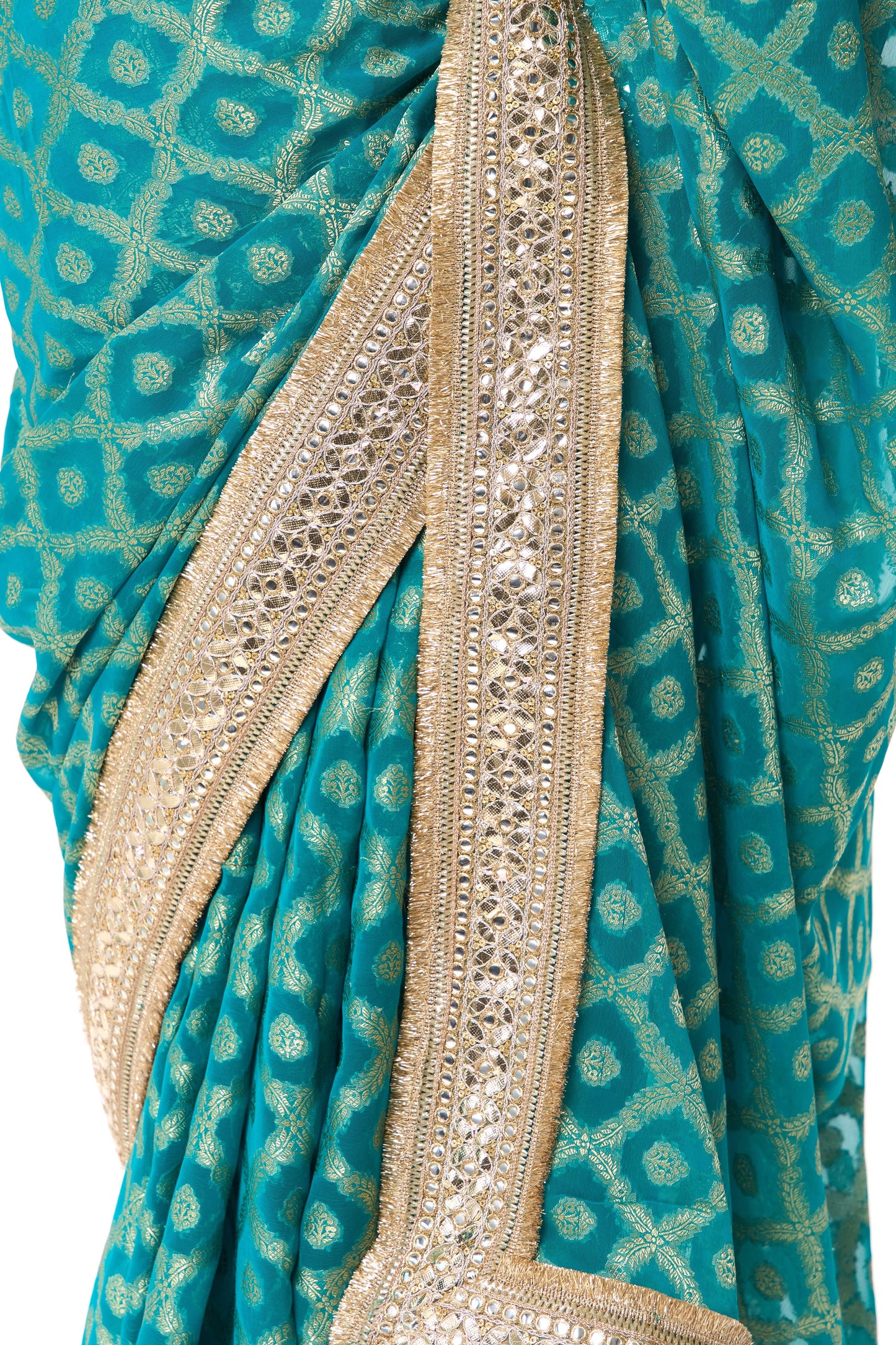Dhiyona ST Green Woven Georgette all over lace saree with Blouse Fabric