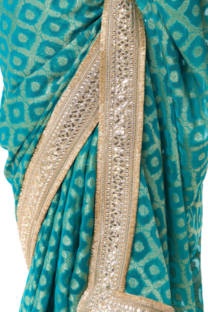 Dhiyona ST Green Woven Georgette all over lace saree with Blouse Fabric