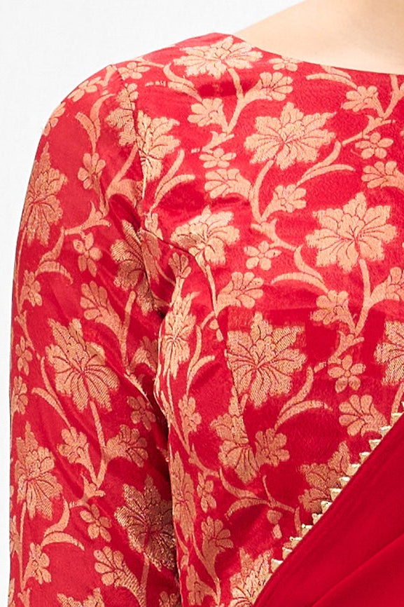 Dhiyona ST Red Drapy Georgette Saree with Jacquard Blouse Fabric