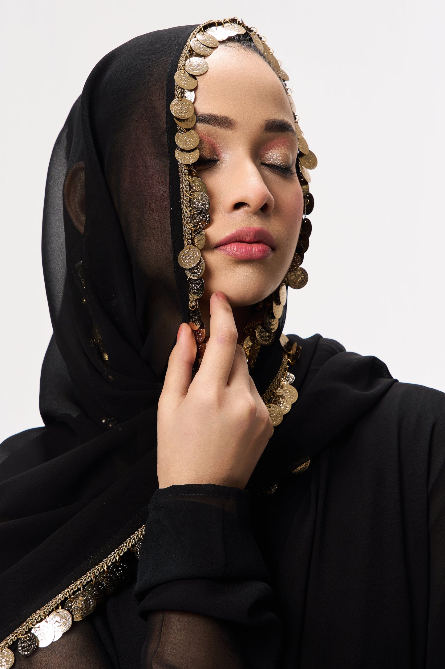 Dhiyona ST 3 pc Suit Set - Black Magic Georgette Long Sleeve Anarkali Suit with Pants and Dupatta
