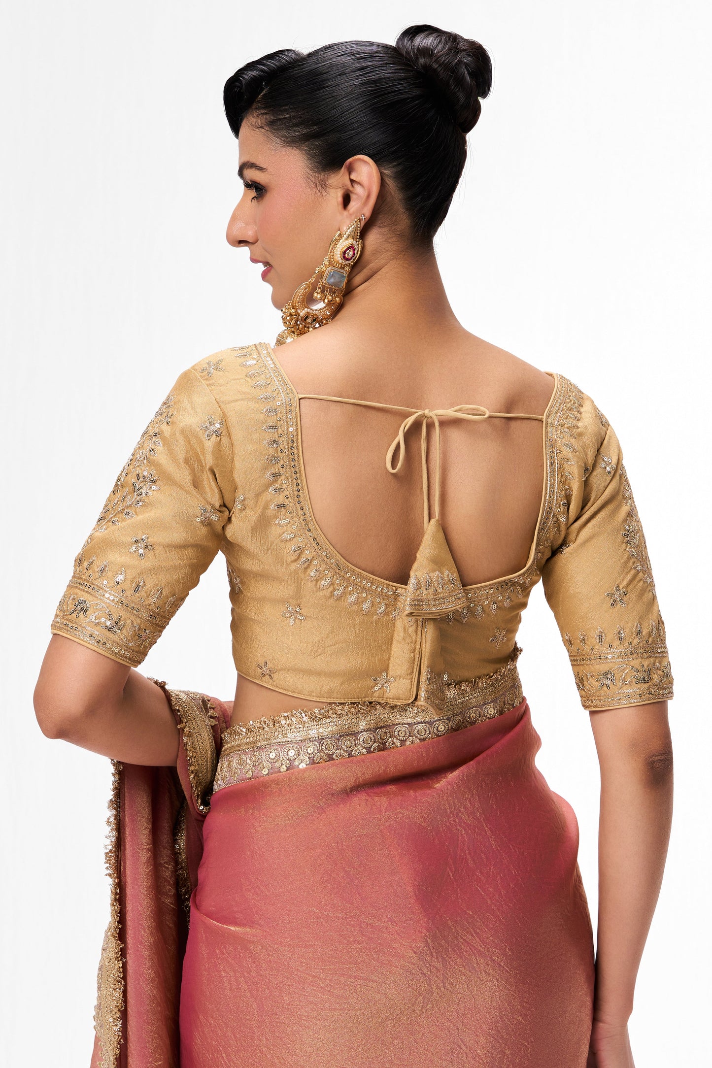 Dhiyona ST Cream Embroidered Sabya Blouse – Free-Size Adjustable 32 – 40 inches